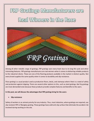 FRP Gratings Manufacturers are Real Winners in the Race