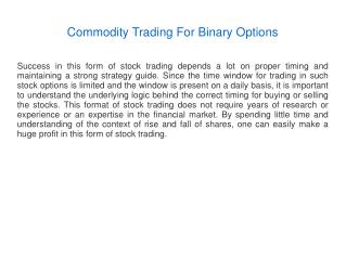 Commodity Trading For Binary Options