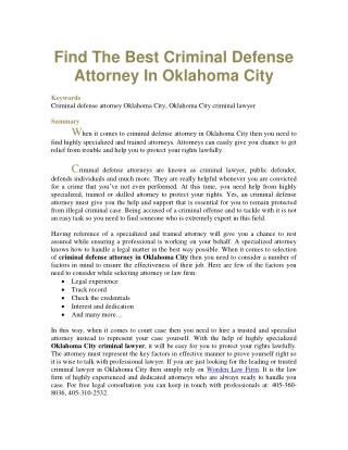 Find The Best Criminal Defense Attorney In Oklahoma City