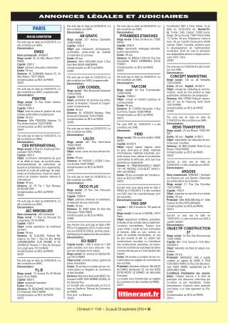 Annonces Légales : L'Itinérant 1140