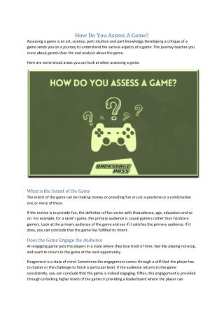 How Do You Assess A Game?