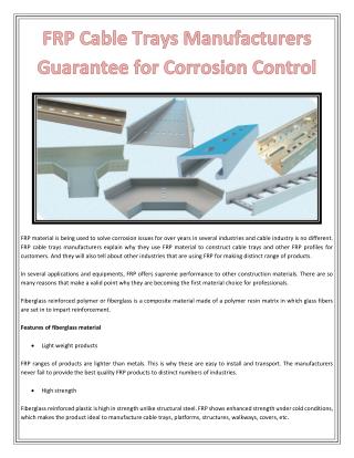 FRP Cable Trays Manufacturers Guarantee for Corrosion Control