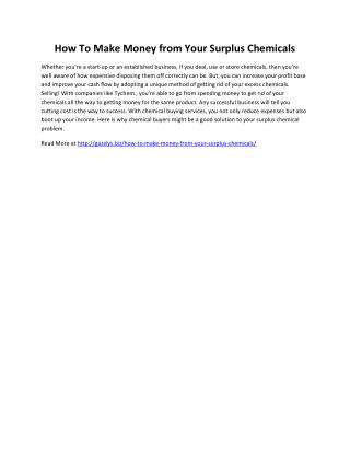 How To Make Money from Your Surplus Chemicals