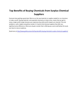 Top Benefits of Buying Chemicals from Surplus Chemical Suppliers