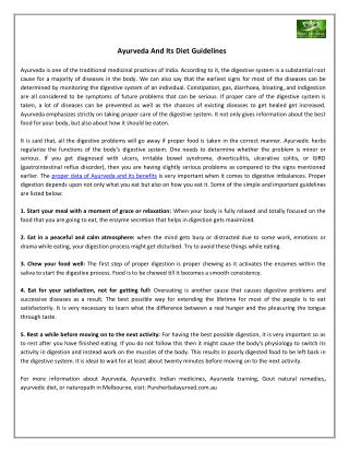 Ayurveda And Its Diet Guidelines