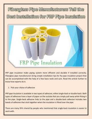 Fiberglass Pipe Manufacturers Tell the Best Installation for FRP Pipe Insulation