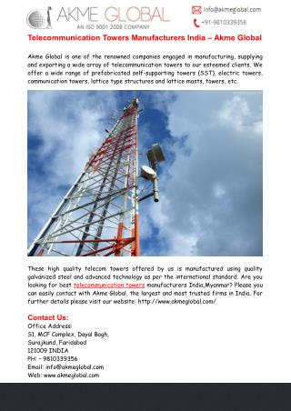 Telecommunication Towers Manufacturers India – Akme Global