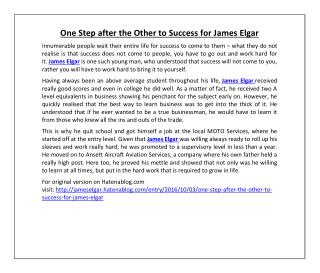 One Step after the Other to Success for James Elgar