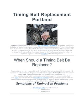 Timing Belt Replacement Portland