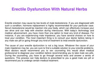 Erectile Dysfunction With Natural Herbs