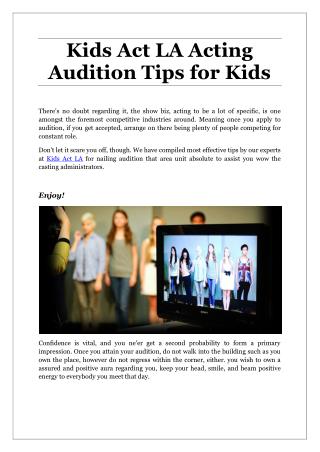 Kids Act LA Acting Audition Tips for Kids