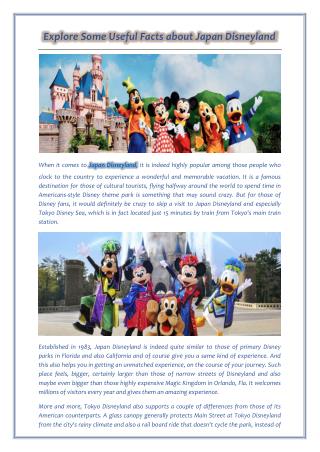 Explore Some Useful Facts about Japan Disneyland