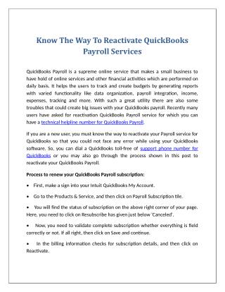 Know The Way To Reactivate Quickbooks Payroll Services