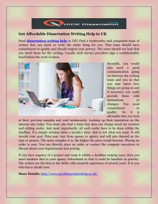 Get Affordable Dissertation Writing Help in UK