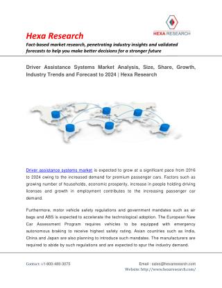 Driver Assistance Systems Market Research Report - Global Industry Analysis, Size, Growth and Forecast to 2024 | Hexa Re