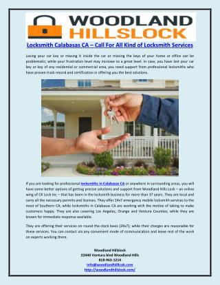 Locksmith Calabasas CA – Call For All Kind of Locksmith Services