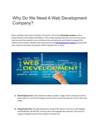 Why Do We Need A Web Development Company?