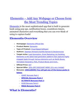 Elementio review in particular - Elementio bonus