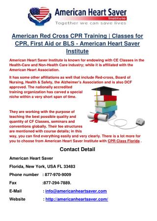 American Red Cross CPR Training | Classes for CPR, First Aid or BLS - American Heart Saver Institute