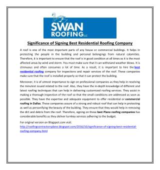 Significance of Signing Best Residential Roofing Company