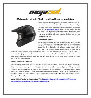 Motorcycle Helmet – Shield your Head from Serious Injury