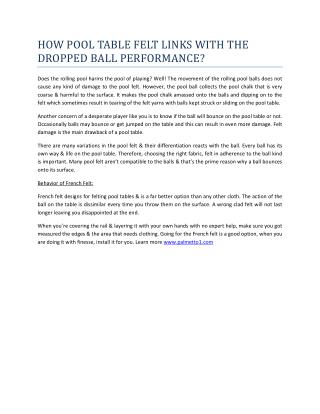 HOW POOL TABLE FELT LINKS WITH THE DROPPED BALL PERFORMANCE?
