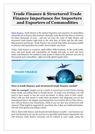 Trade Finance & Structured Trade Finance Importance for Importers and Exporters of Commodities