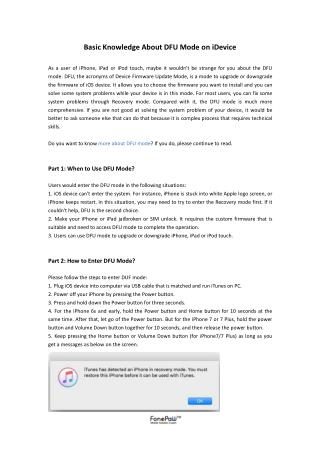 Basic Knowledge About DFU Mode on iDevice