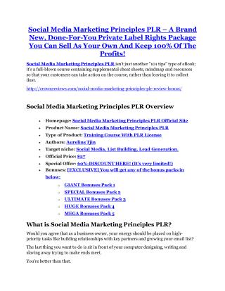 Social Media Marketing Principles PLR review and (Free) $21,400 Bonus & Discount