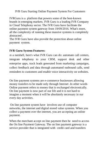 IVR GURU STARTED ONLINE PAYMENT SYSTEM FOR CUSTOMERS