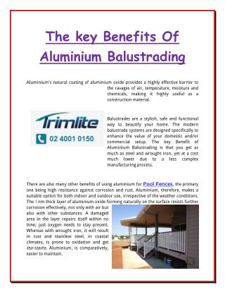 The key Benefits Of Aluminium Balustrading