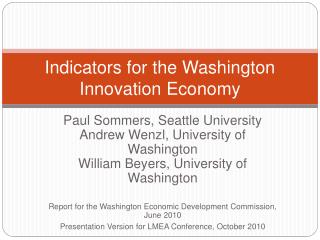 Indicators for the Washington Innovation Economy