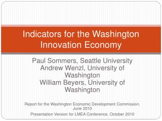 Indicators for the Washington Innovation Economy