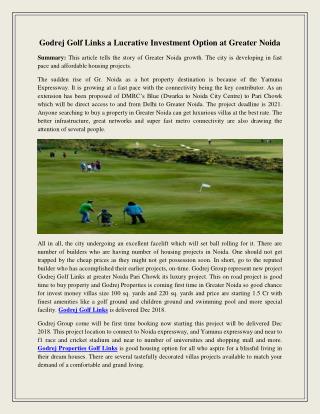 Godrej golf links a lucrative investment option at greater noida