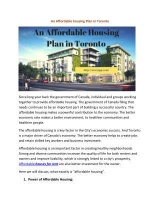 An Affordable Housing Plan in Toronto