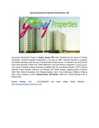 Upcoming Godrej Properties Noida Sector 150