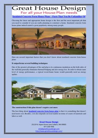 Insulated Concrete Form House Plans – Facts That You Be Unfamiliar Of