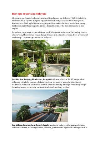 Best spa resorts in Malaysia