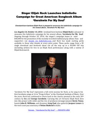 Singer Elijah Rock Launches IndieGoGo Campaign for Great American Songbook Album ‘Gershwin For My Soul’