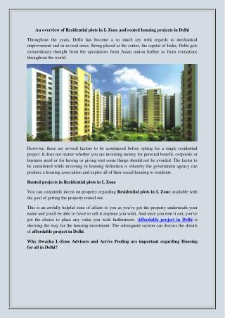 An Overview of Residential Plots in L Zone and Rented Housing Projects in Delhi