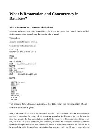 What is Restoration and Concurrency in Database?