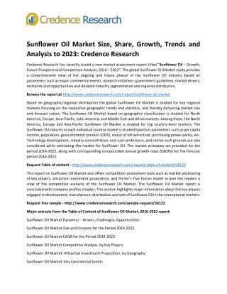 Sunflower Oil Market Size, Share, Growth, Trends and Analysis to 2023: Credence Research