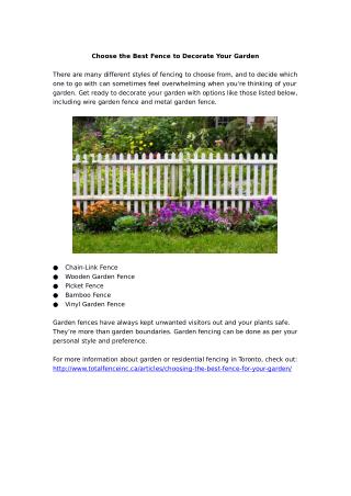 Choose the Best Fence to Decorate Your Garden