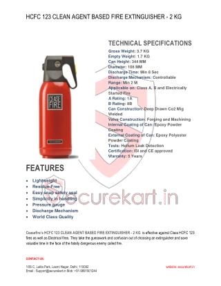 Ceasefire HCFC 123 Based Clean Agent Extinguishers - 2 Kg Features & Specifications