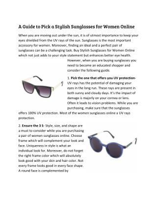 A Guide to Pick a Stylish Sunglasses for Women Online