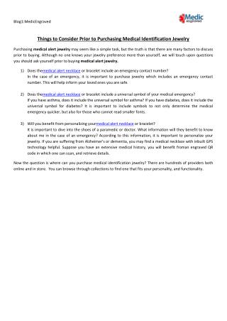 Things to Consider Prior to Purchasing Medical Identification Jewellery