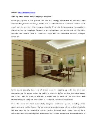 Best Home & Residential Interior Designer Company in Bangalore