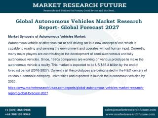 Global Autonomous Vehicles Market Research Report- Global Forecast 2027