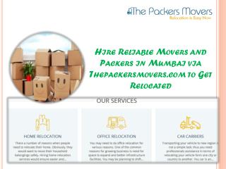 Hire Reliable Movers and Packers in Mumbai via Thepackersmovers.com to Get Relocated