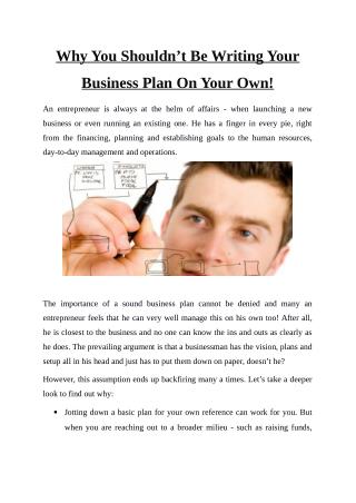 Why You Shouldn’t Be Writing Your Business Plan On Your Own!